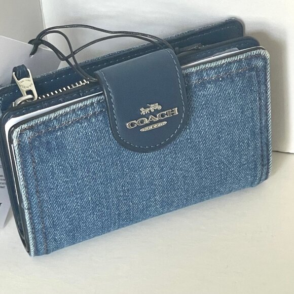 Coach Medium Corner Zip Wallet CA096 Signature Denim Cotton Compact ID - Picture 4 of 10